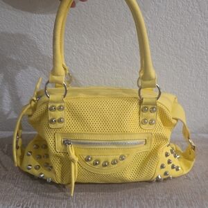 Buckle Yellow Studded Women's Handbag